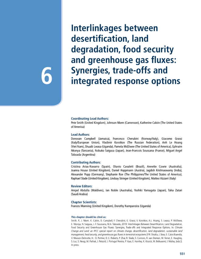 Chapter 06: Interlinkages between desertification, land degradation, food security and greenhouse gas fluxes: Synergies, trade-offs and Integrated response options