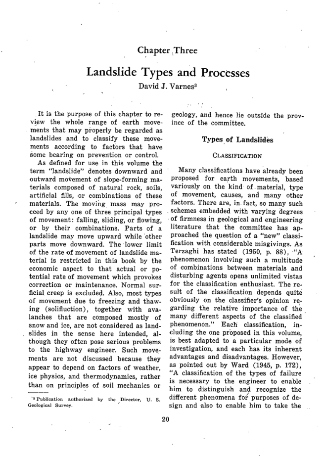 Chapter Three:  Landslide Types and Processes