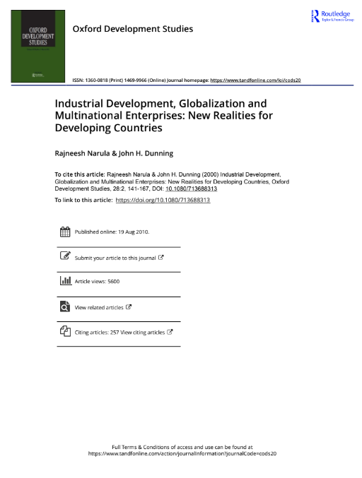 Industrial Development, Globalization and Multinational Enterprises: New Realities for Developing Countries