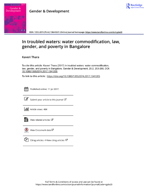 In troubled waters: water commodification, law, gender, and poverty in Bangalore