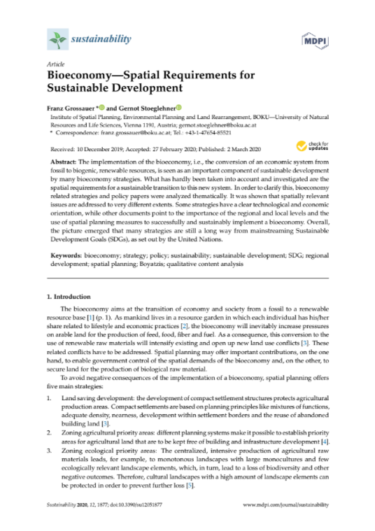 Bioeconomy - Spatial Requirements for Sustainable Development